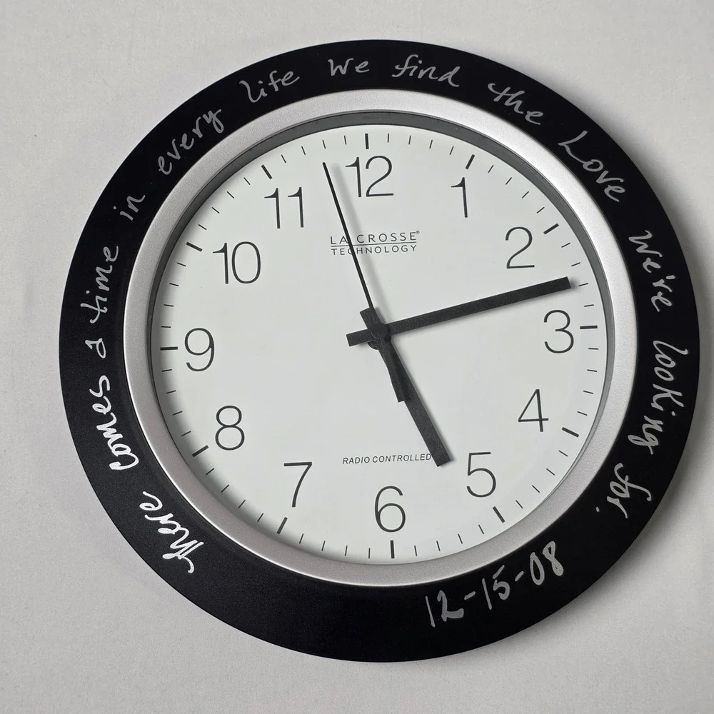 La Crosse Technology Wall Clock 10in Black Atomic WT-3102 Quote Inscribed Tested